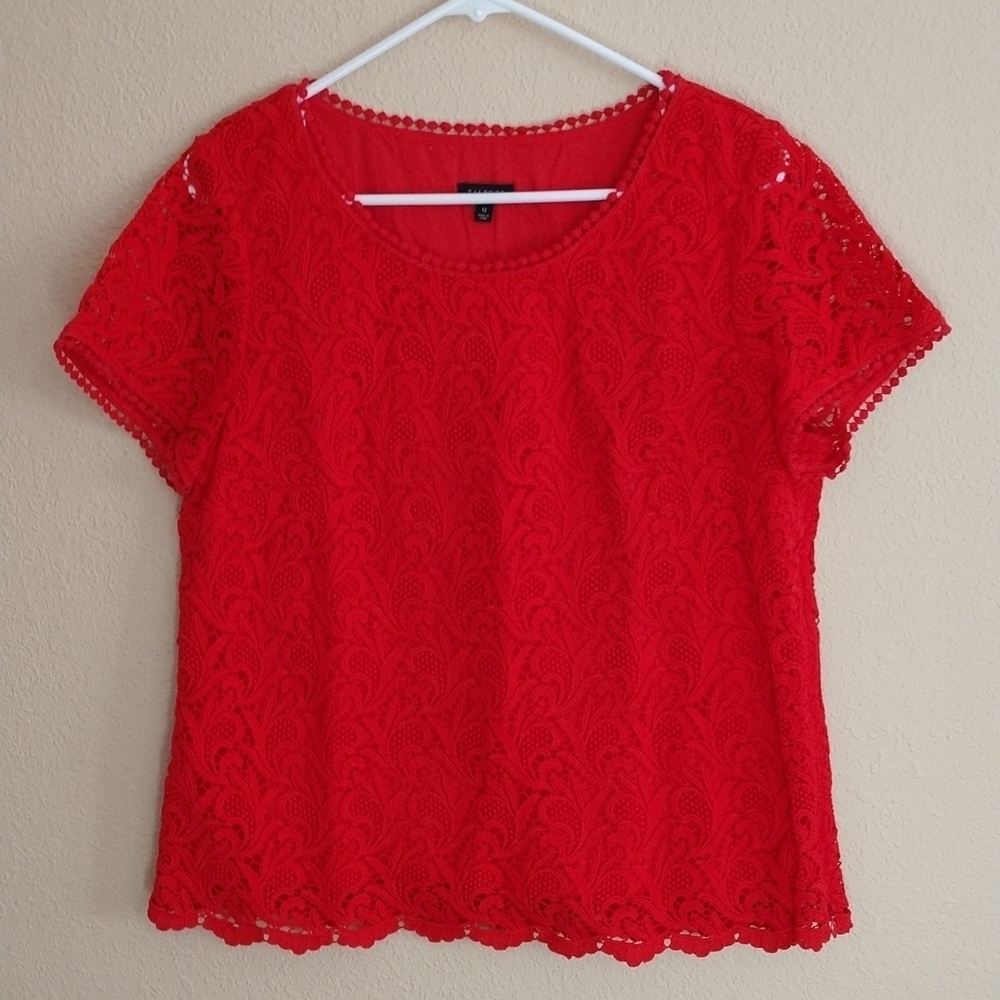 Talbot's Red Lace Short Sleeve Top Size 12
